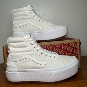 VANS Sk8-Hi Tapered Platform Shoes Canvas White Women's Size Sneakers.